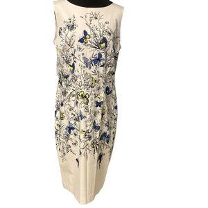 Talbots Women’s Sleeveless White and Blue Floral Midi Dress Butterflies Size 10